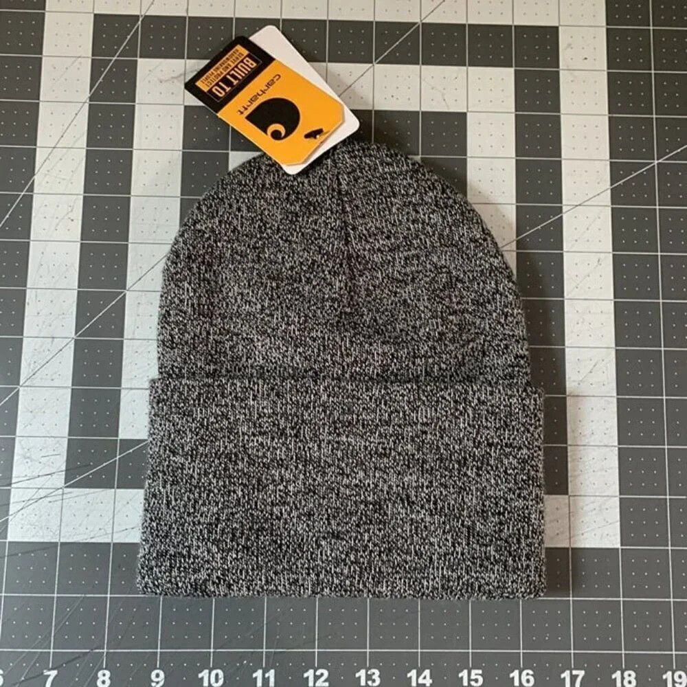 Carhartt Knit Cuffed Gray Beanie Hat Rib Knit OSFA Acrylic Embroidered